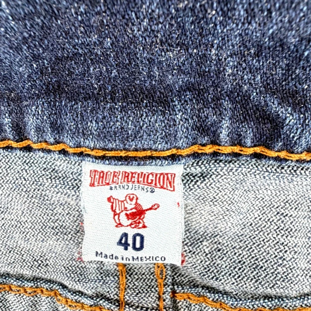 True Religion Skinny Flap Jeans Mens 40 Blue Dark Wash Excellent Horseshoe Flap